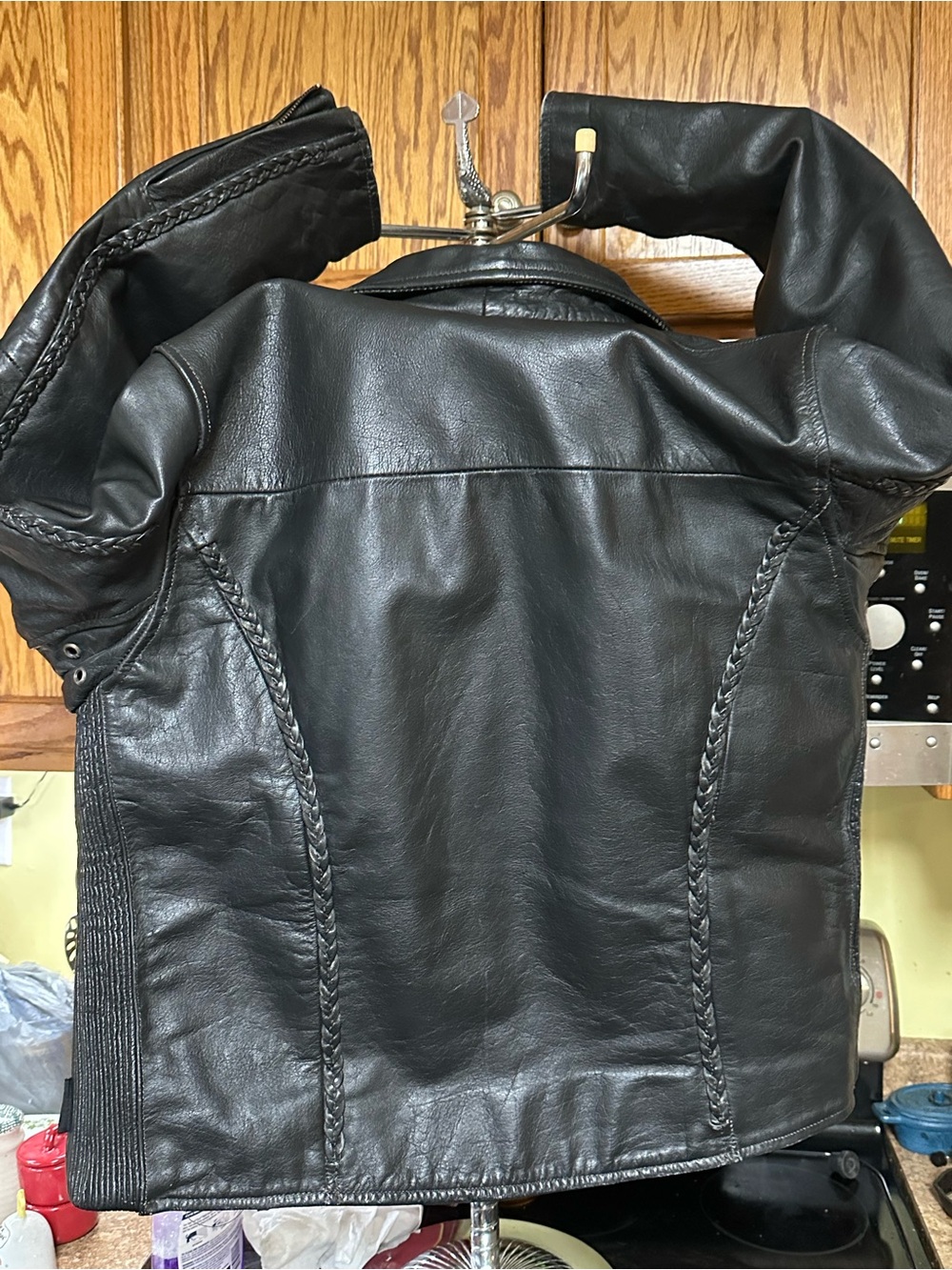 Men's Black Leather Braided-Accent Jacket and Chaps
